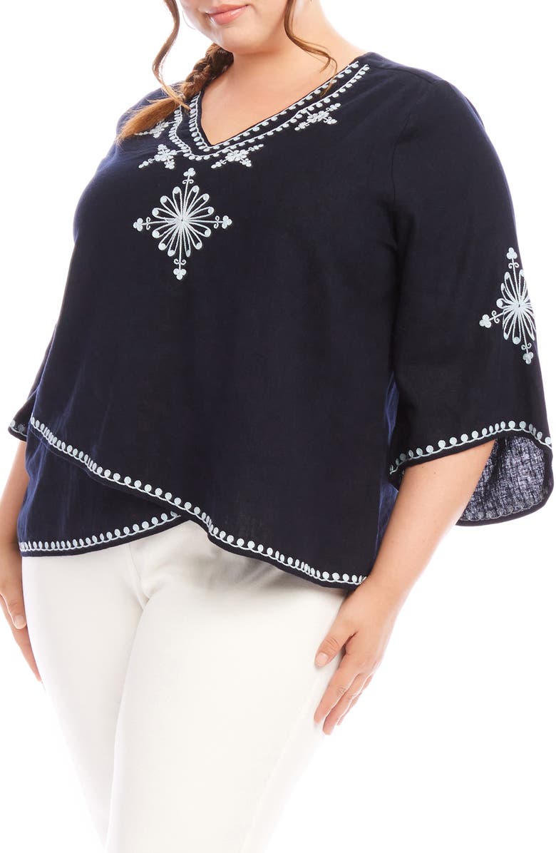 Karen Kane Embroidered Crossover Linen Blend Top, Alternate, color,