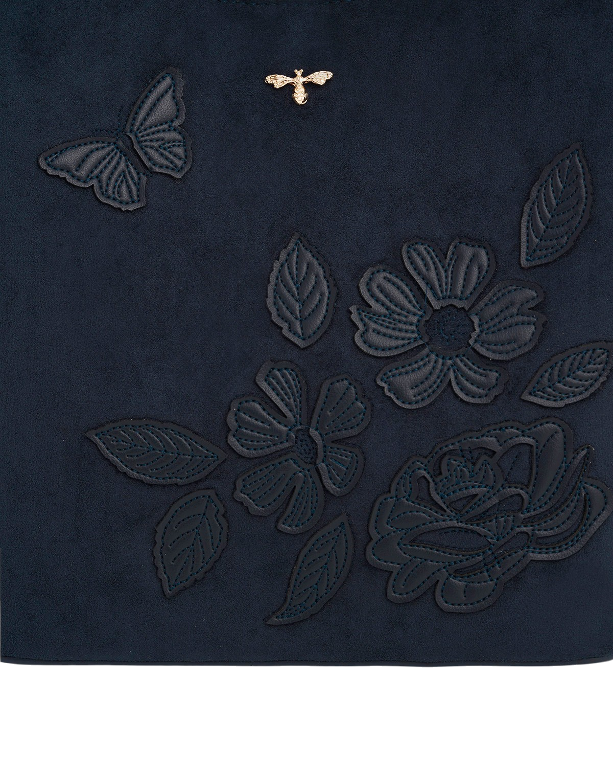 Margot Floral Applique Faux Suede Bucket Purse, Alternate, color, Navy