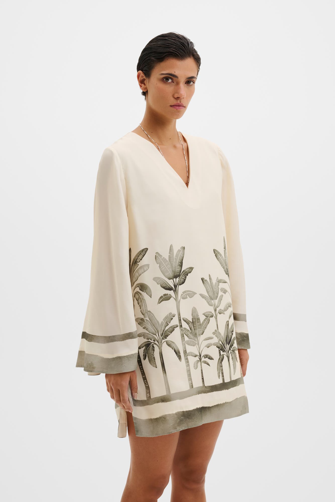 Malina Leonella V-neck Tunic Mini Dress In White