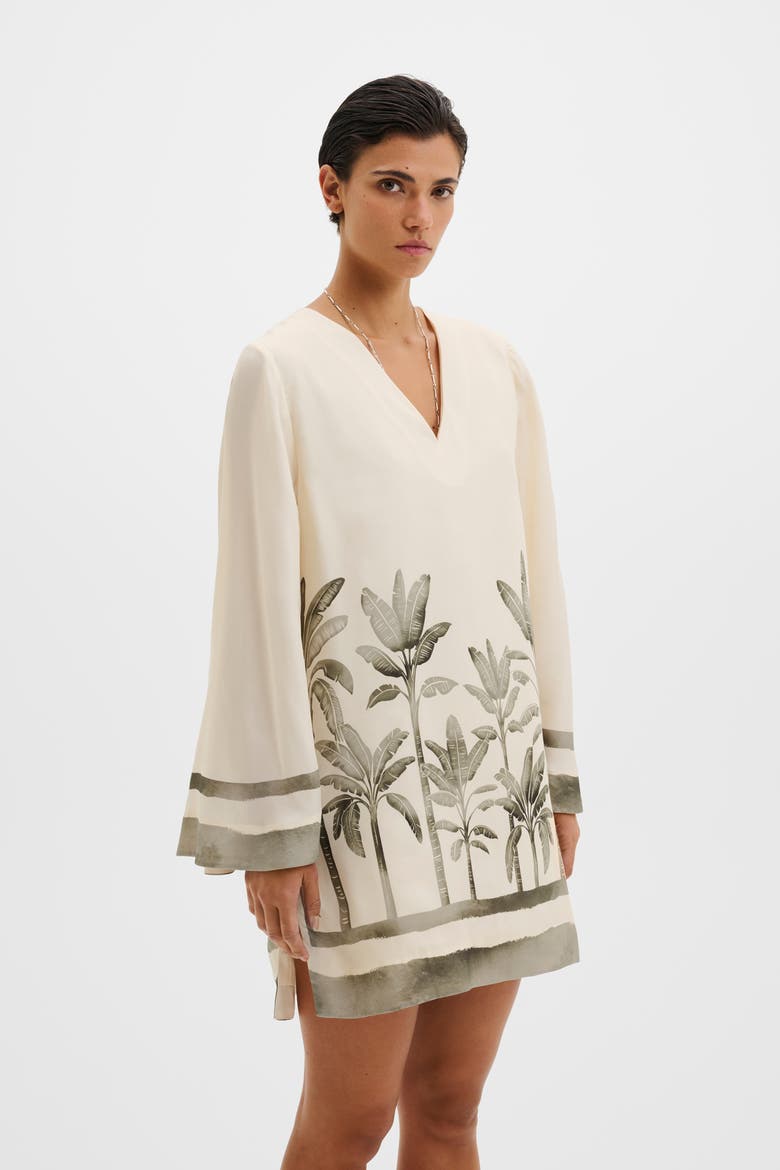 Leonella V-Neck Tunic Mini Dress, Main, color, Palm
