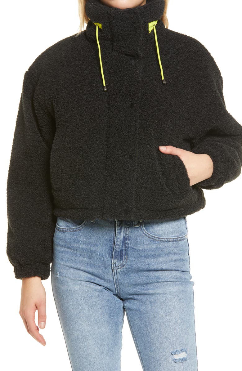 BP. Neon Faux Shearling Bomber Jacket, Alternate, color, 