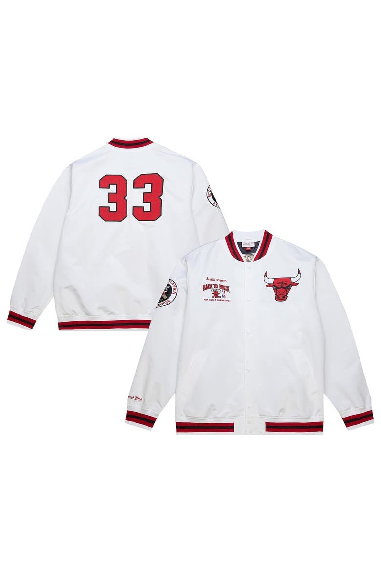 Men's Mitchell & Ness Scottie Pippen White Chicago Bulls NBA Legends Full-Snap Satin Jacket, Alternate, color, White