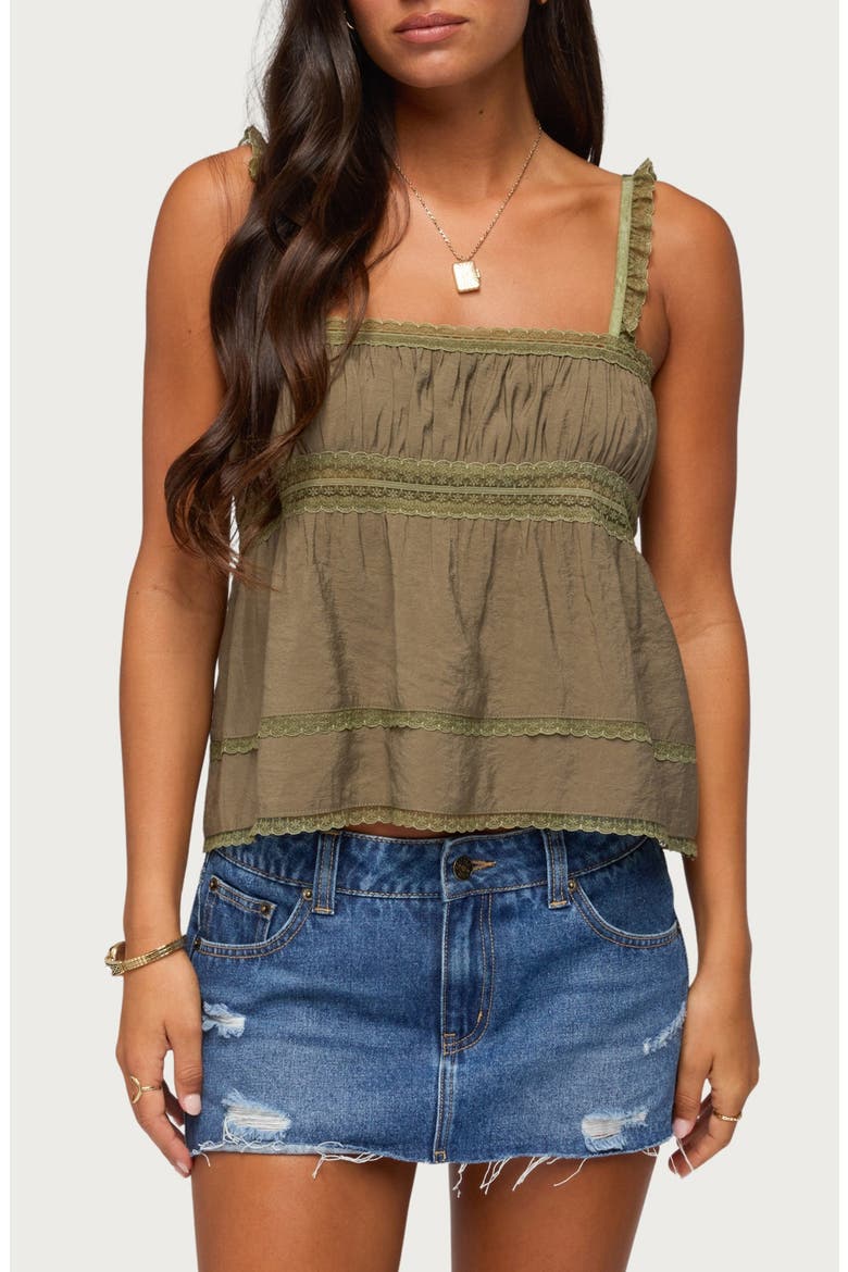 Mable Lace Trim Tiered Babydoll Tank, Main, color, OLIVE