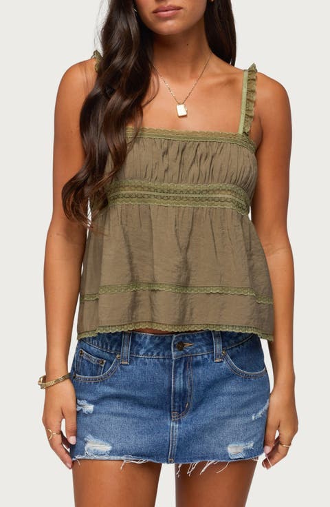 Mable Lace Trim Tiered Babydoll Tank