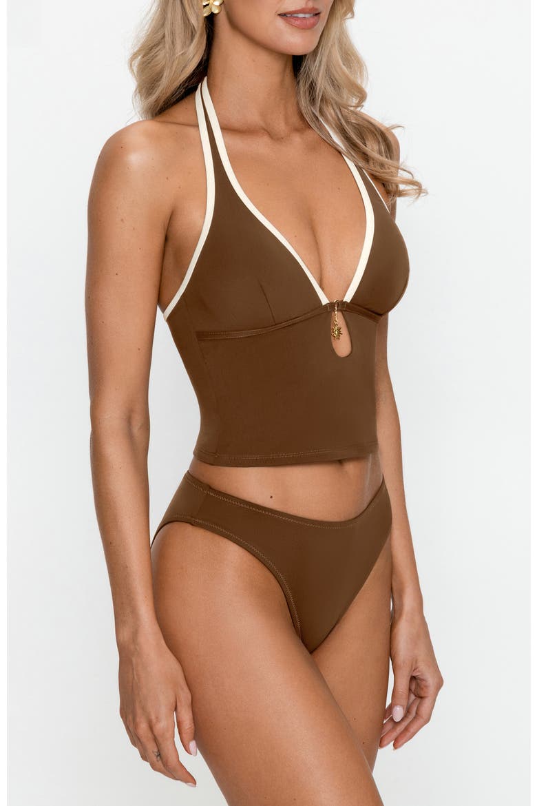 Halter High Leg Tankini Set, Alternate, color, Brown