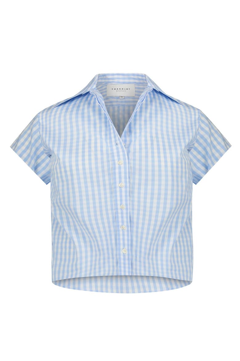 The Boxy Short Sleeve Cropped Shirt, Alternate, color, Sky Blue Check