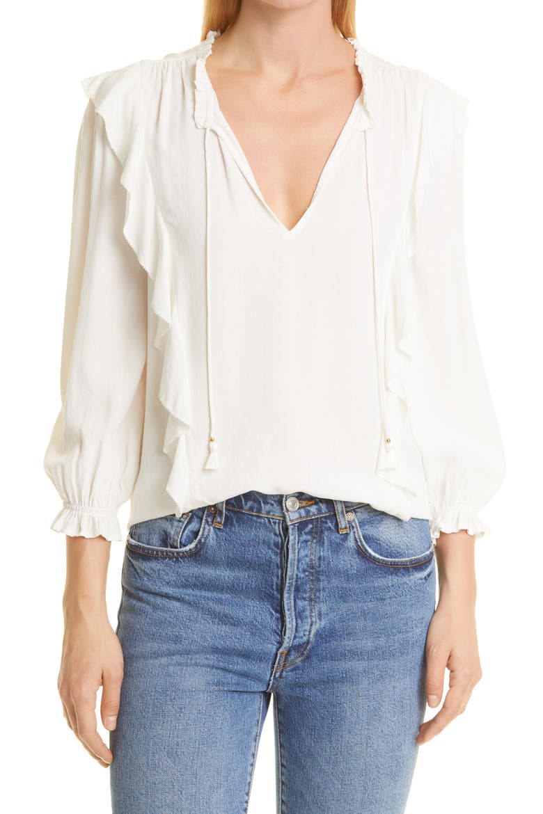 Kaydynn Tassel Ruffle Blouse, Main, color, WHITE