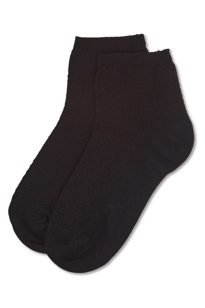 Girls' Pique Stitch Anklet Socks, Alternate, color, Black