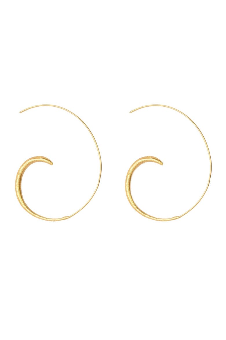 Aegina Pull Through Hoop Earrings, Main, color, Brass