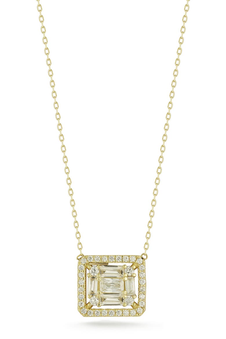 Cubic Zirconia Square Pendant Necklace, Main, color, GOLD