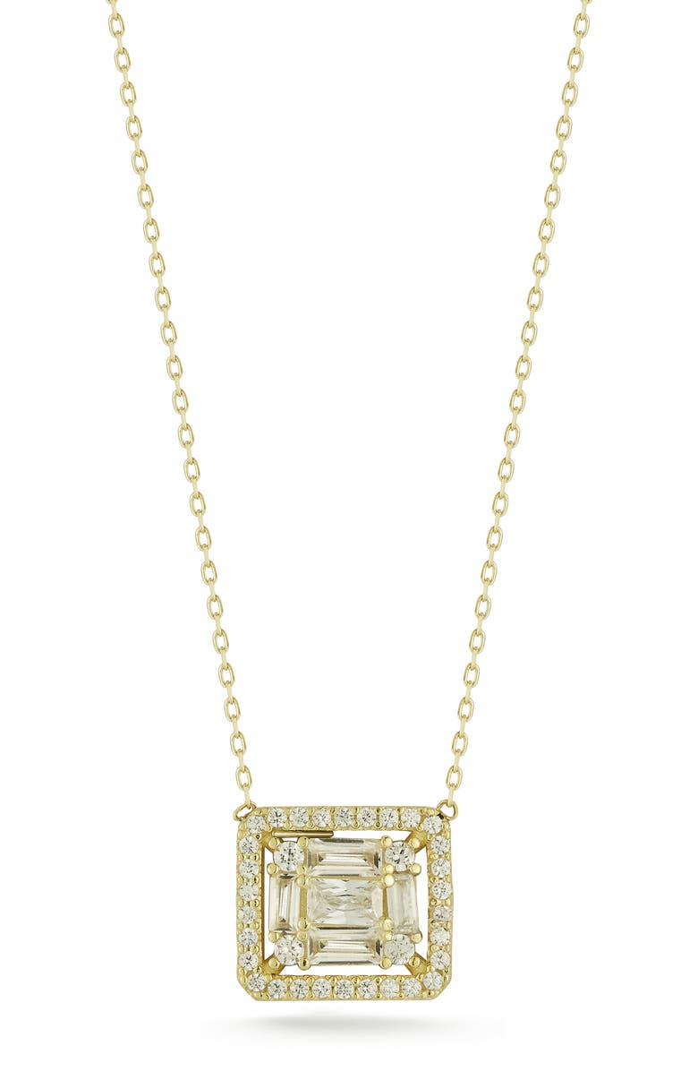 GLAZE JEWELRY Cubic Zirconia Square Pendant Necklace, Main, color, Gold