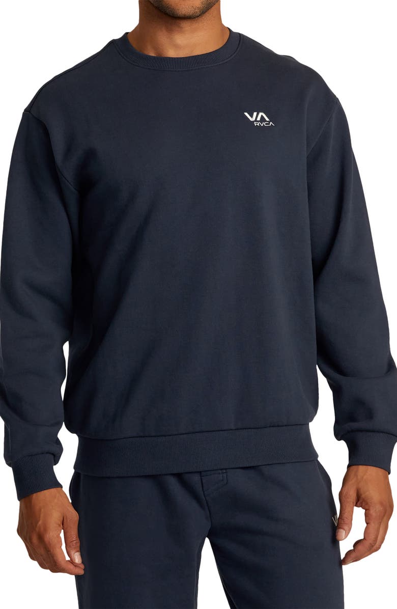 RVCA Essential Logo Embroidered Sweatshirt, Main, color, Indigo