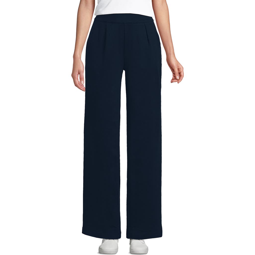 Lands' End Knit High Rise Pleated Wide Leg Pants In Radiant Navy