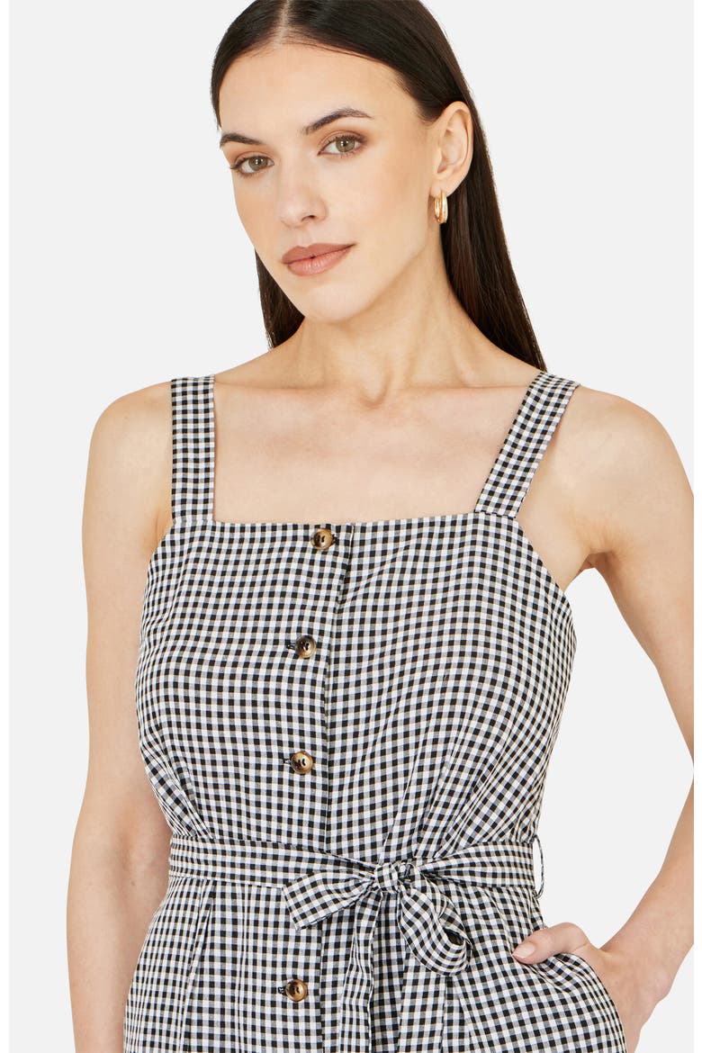 Gingham Button Through Jumpsuit, Alternate, color, Black