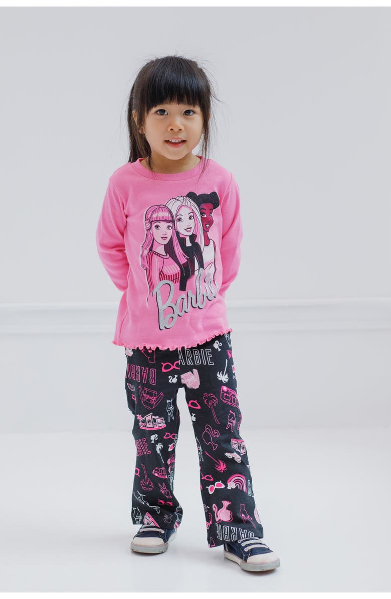 Barbie Long Sleeve T-Shirt & Flare Pants Set, Alternate, color, Pink / Black