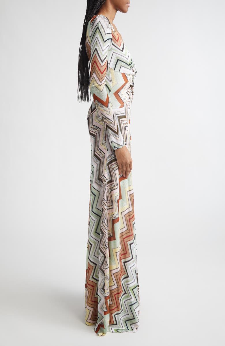 Missoni Long Sleeve Twist Front Zigzag Knit Maxi Dress, Alternate, color, Multi Green Camel White Pink