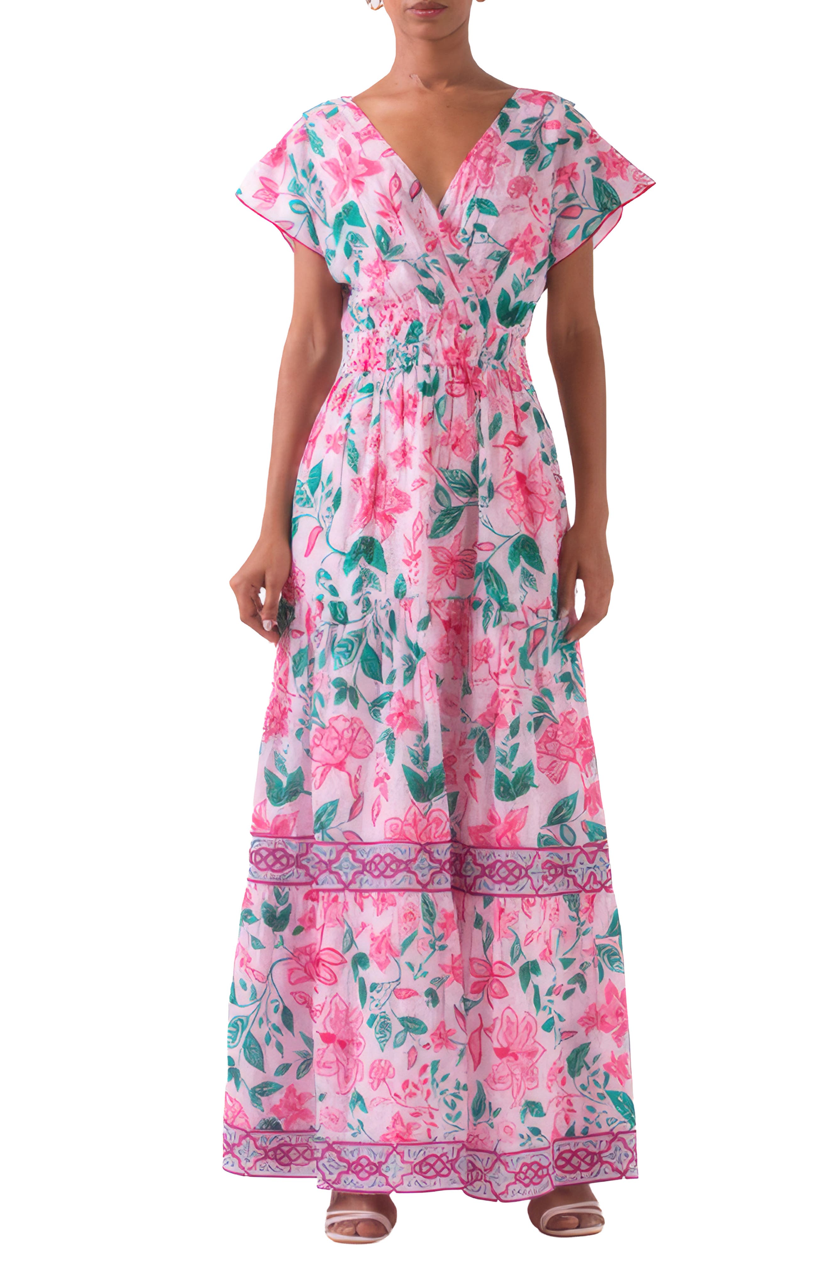 Smocked Floral Cotton Maxi Dress