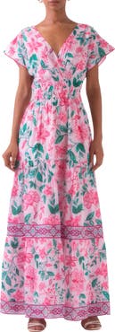 Celina Moon Smocked Floral Cotton Maxi Dress