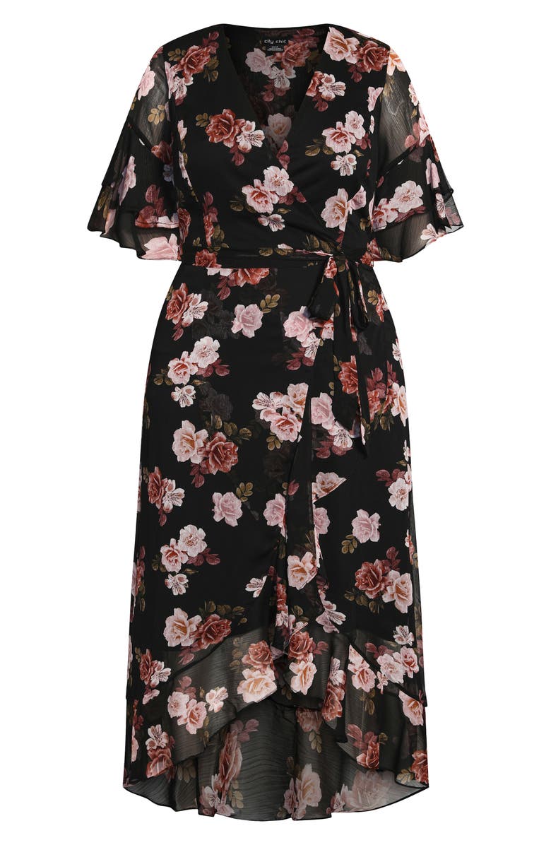 City Chic Floral Chiffon Dress, Alternate, color,