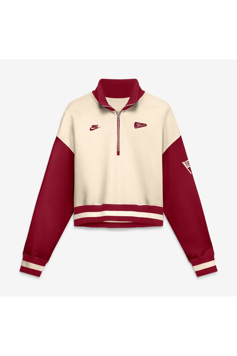 Women's Nike Natural/Crimson Alabama Crimson Tide Oversized Legacy Color Block Cropped Quarter-Zip Pullover, Main, color, Natural