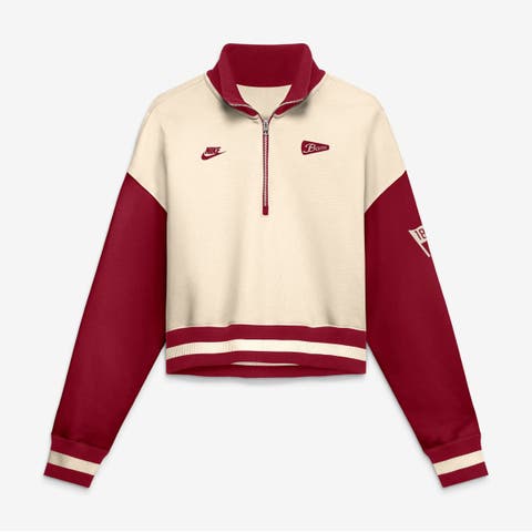 Women's Nike Natural/Crimson Alabama Crimson Tide Oversized Legacy Color Block Cropped Quarter-Zip Pullover