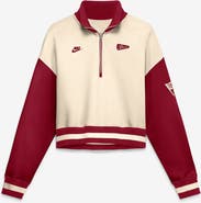 Nike Women's Nike Natural/Crimson Alabama Crimson Tide Oversized Legacy Color Block Cropped Quarter-Zip Pullover
