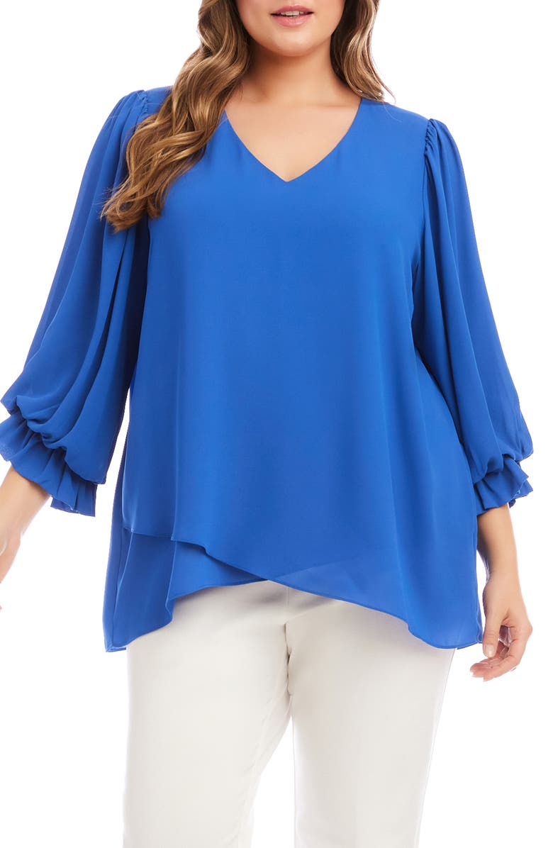 Karen Kane Asymmetric Hem Balloon Sleeve Top, Main, color, French Blue