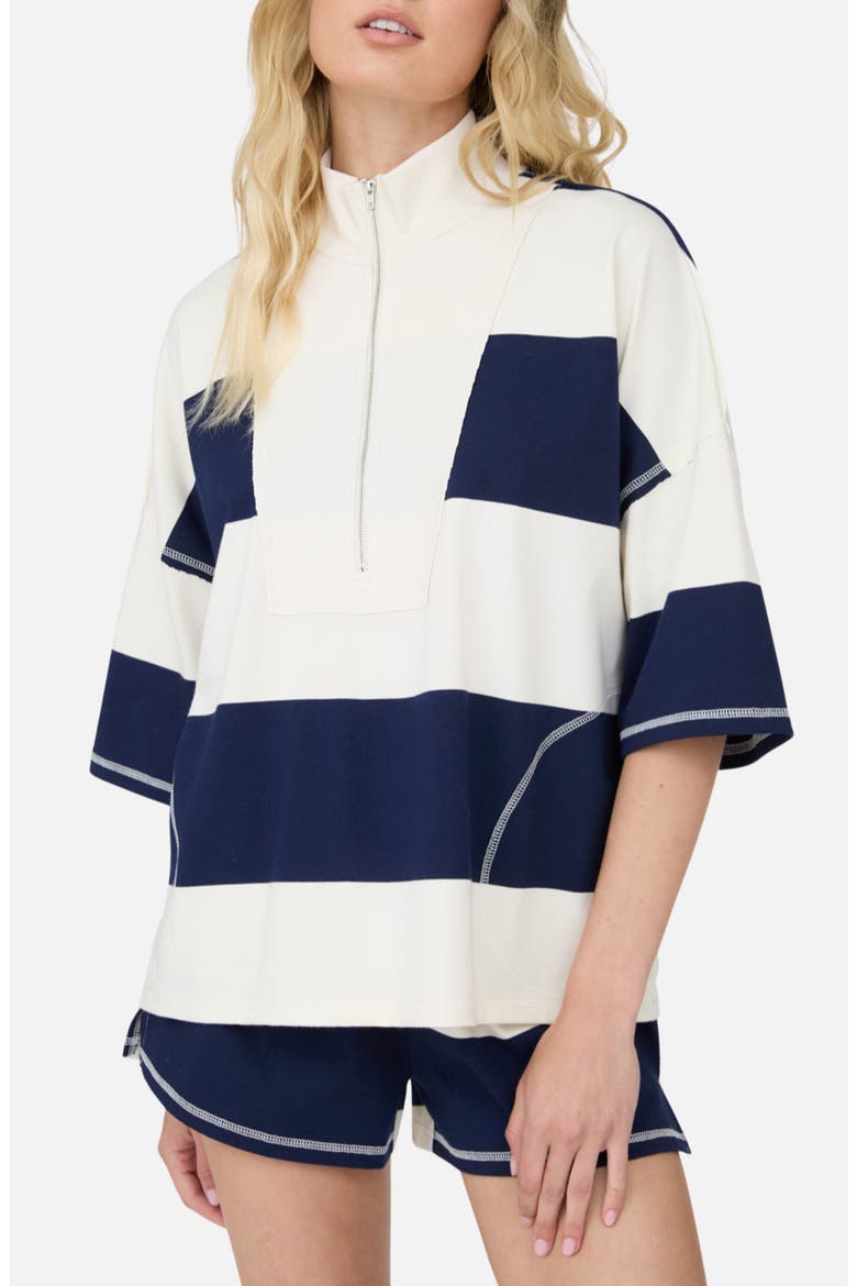 Stripe Half Zip Top & Shorts Set, Main, color, NAVY