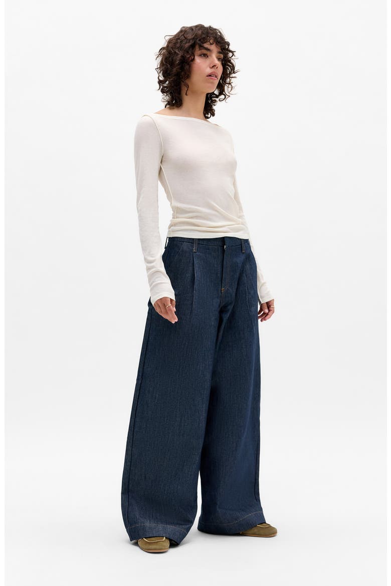 Ray Pleated Wide Leg Denim Chinos, Alternate, color, BLUE