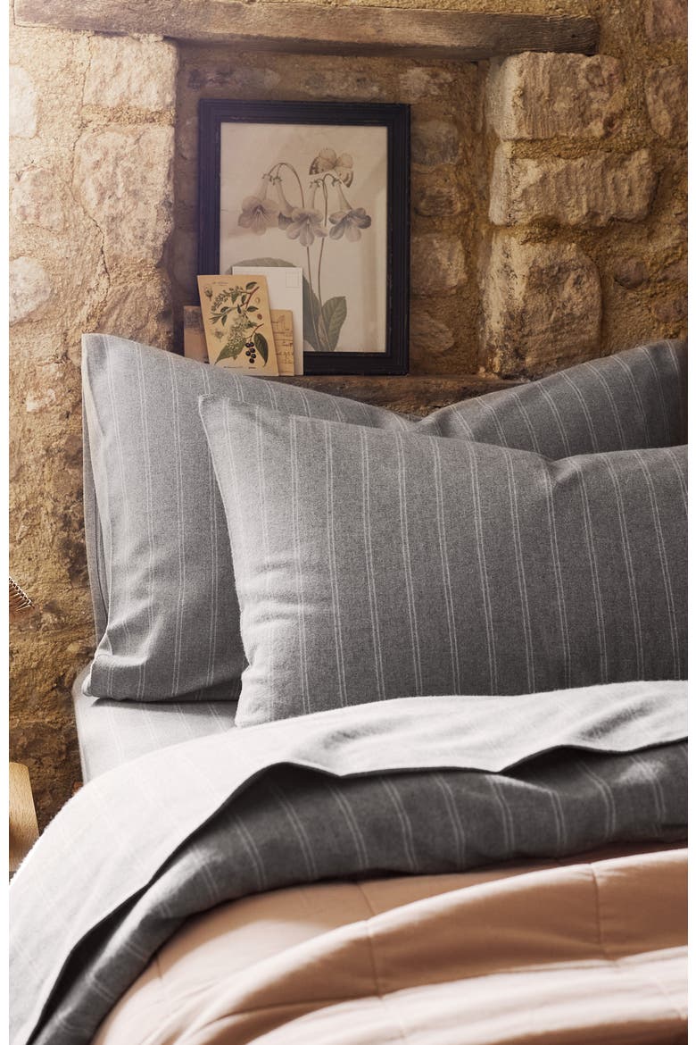 Flannel Stripe Brushed Cotton Duvet Cover Sets, Alternate, color, Silver