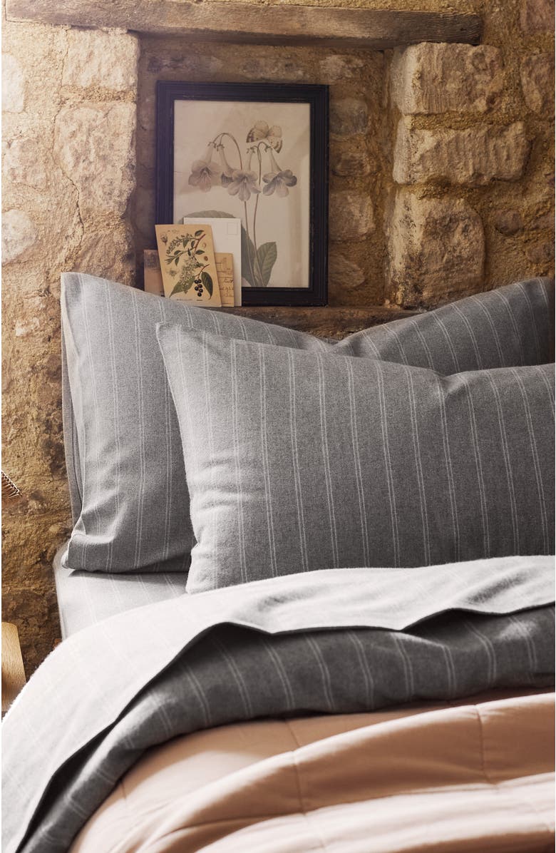 CHRISTY Flannel Stripe Brushed Cotton Duvet Cover Sets, Alternate, color, Silver