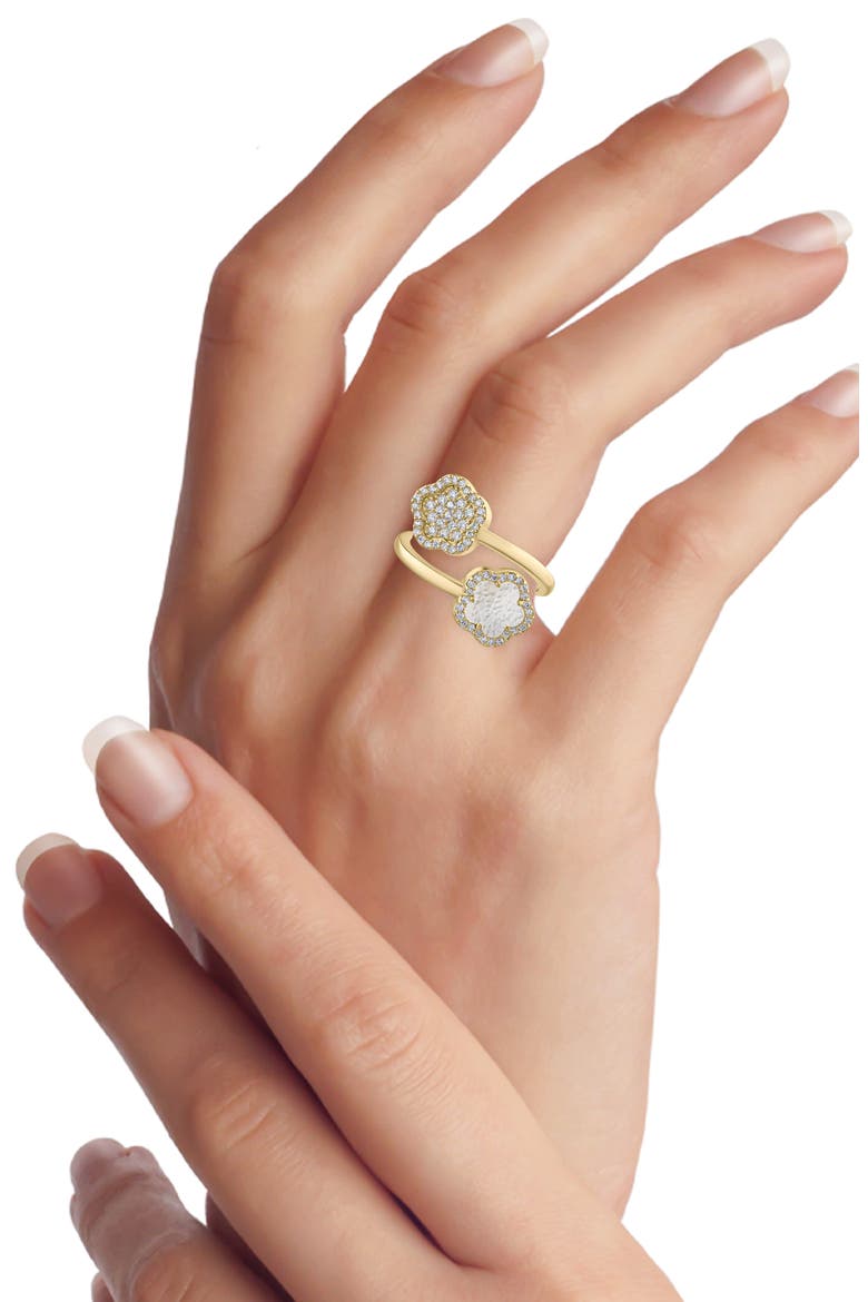Pavé Cubic Zirconia Clover Ring, Alternate, color, WHITE/ CLEAR GOLD