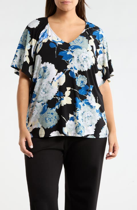 Floral V-Neck Top (Plus)