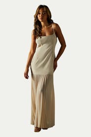 MissPap Square Neck Pleated Chiffon Maxi Dress