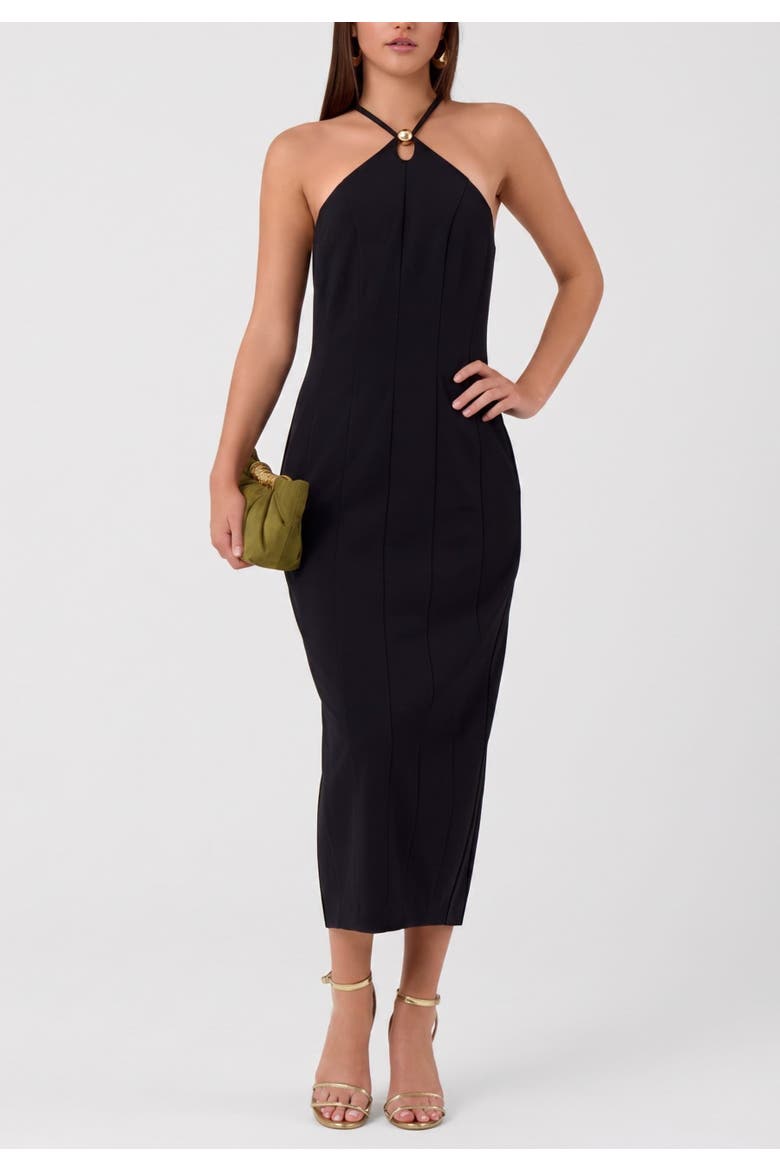 Avalon Halter Neck Midi Dress, Alternate, color, Black