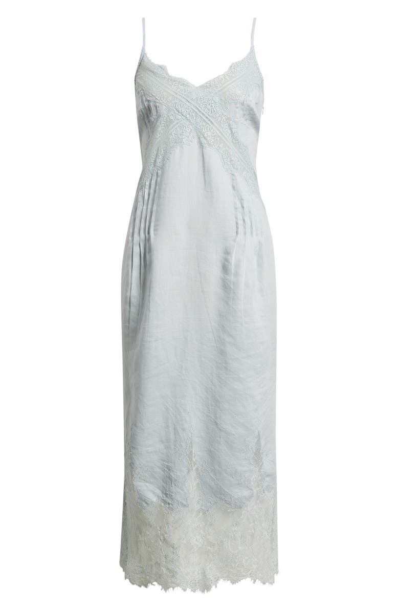 AllSaints Samia Pintuck Lace Trim Linen Slip Dress, Main, color, High Rise Blue
