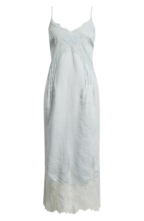 Samia Pintuck Lace Trim Linen Slip Dress