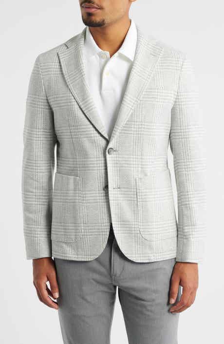 BOSS Hanry Slim Fit Light Grey Glen Check Knit Sport Coat