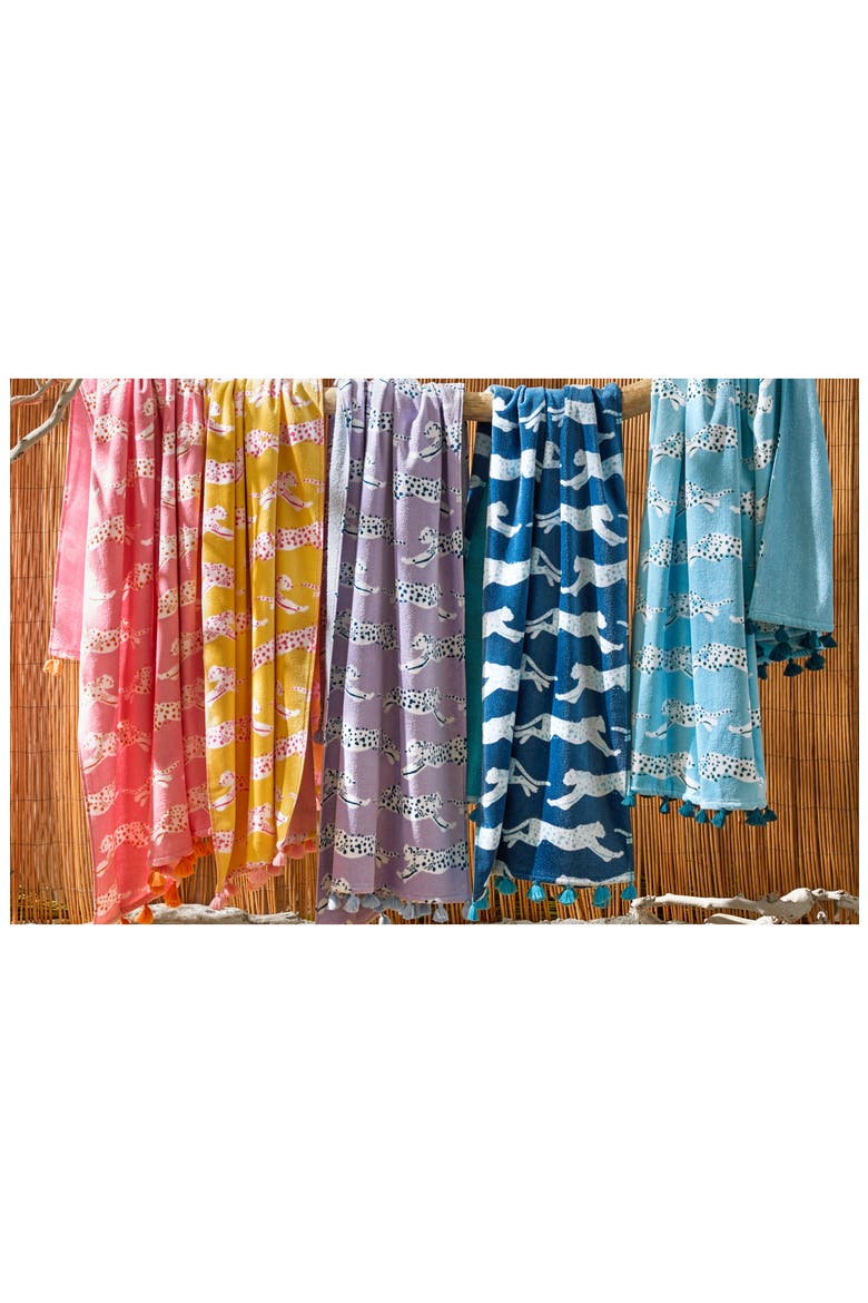 Leaping Leopard Beach Towel, Alternate, color, LEMONADE