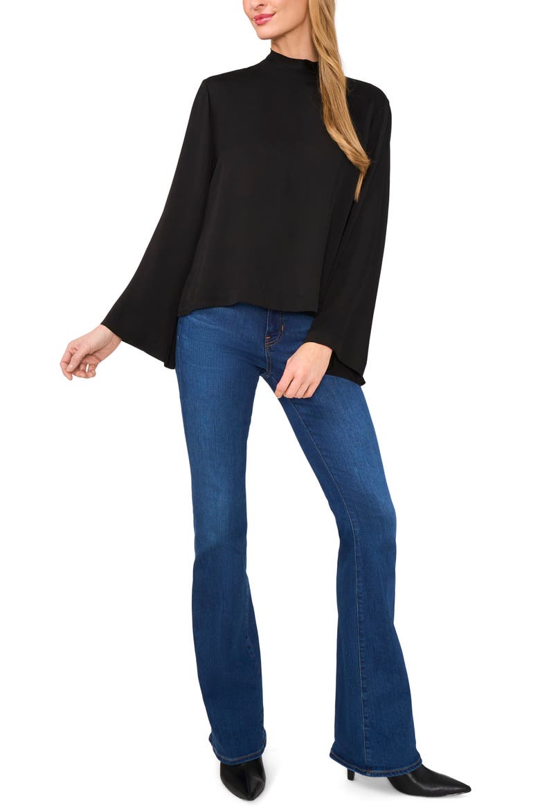 Flowy Long Sleeve Georgette Top, Alternate, color, RICH BLACK