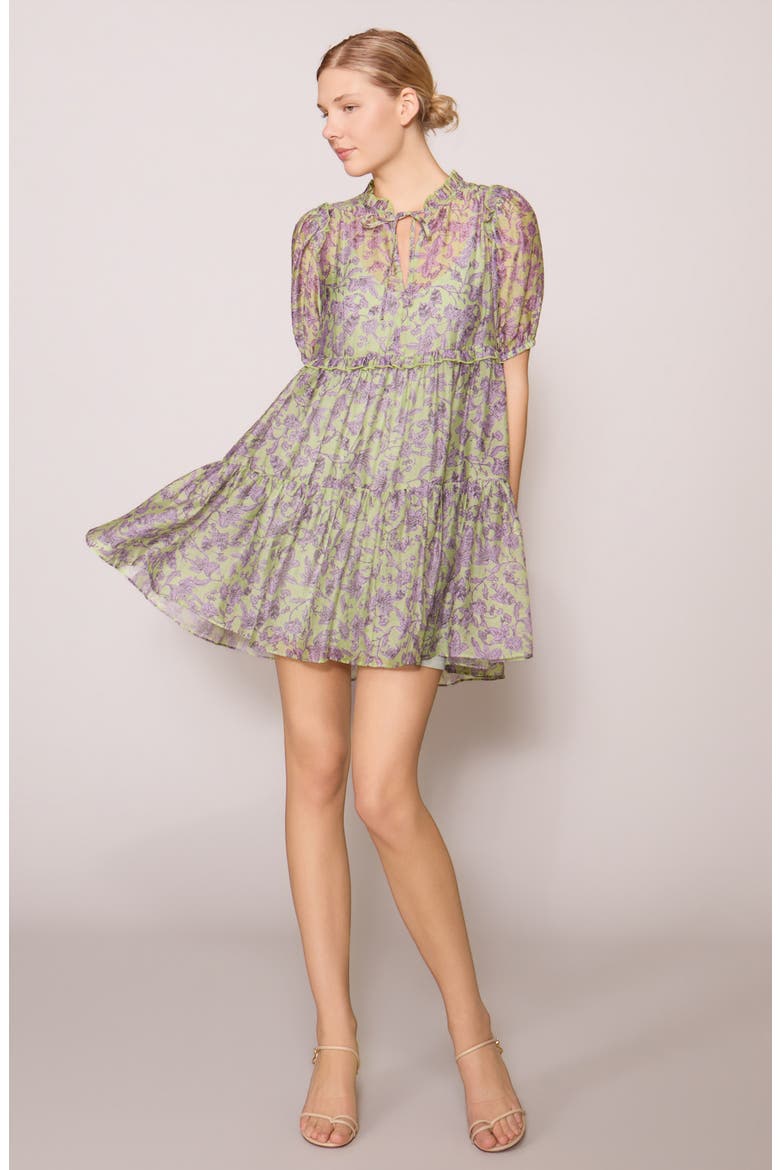 Print Voile Babydoll Dress, Alternate, color, SAGE LILAC