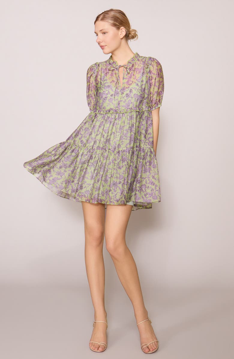 MELLODAY Print Voile Babydoll Dress, Alternate, color, Sage Lilac