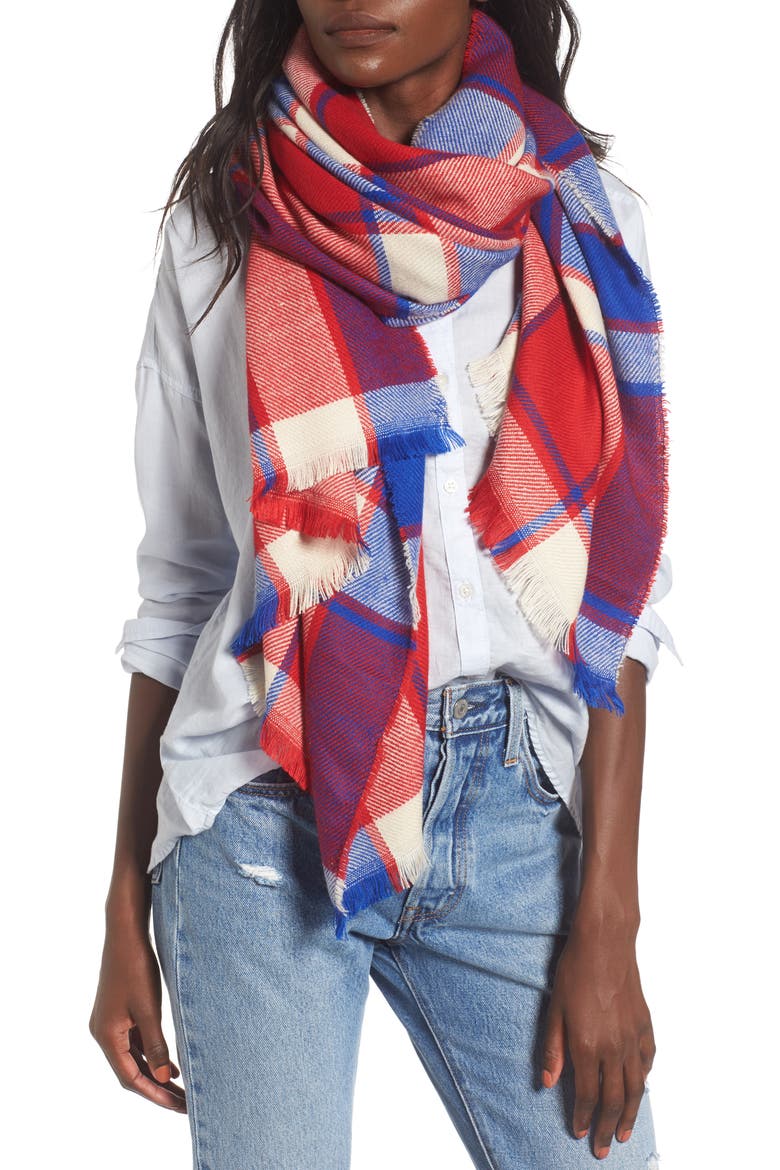 Plaid Scarf, Main, color, RED/ BLUE