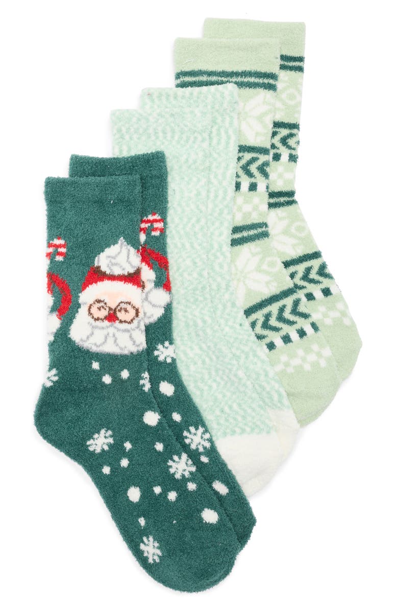 NORDSTROM RACK 3-Pack Pattern Socks, Main, color, Teal Santa Cocoa