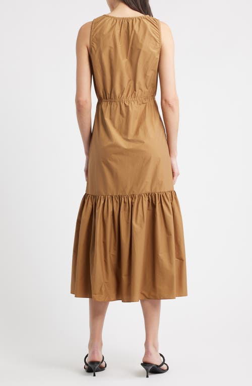 Theory Sleeveless Tiered Cotton Blend Dress In Brown