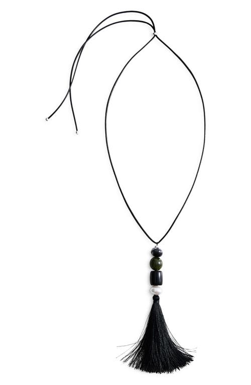 Mango Fringe Bead Necklace In Black