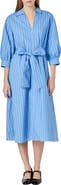 English Factory Stripe Blouson Sleeve Cotton Midi Shirtdress