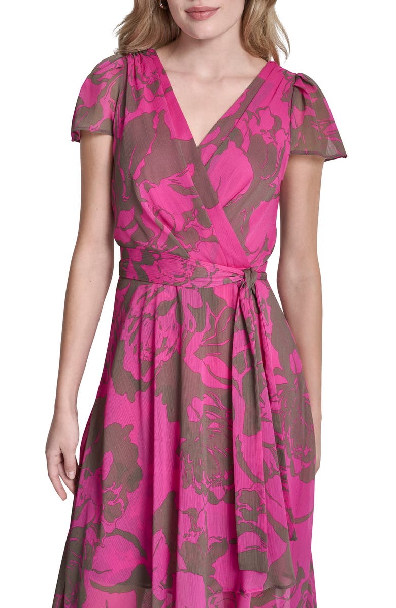 DKNY Flutter Sleeve Mock Wrap Dress, Alternate, color, Modern Bloom