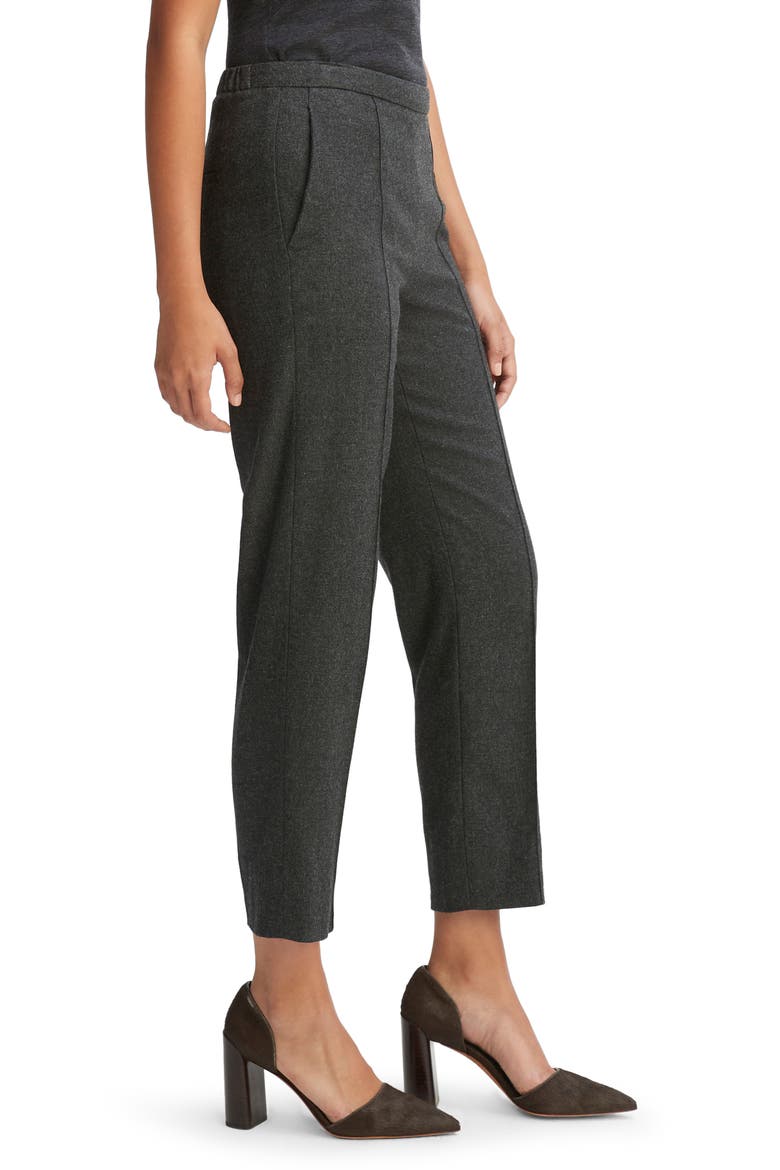 Crop Pleated Brushed Wool Blend Pull-On Pants, Alternate, color, H CHARCOAL
