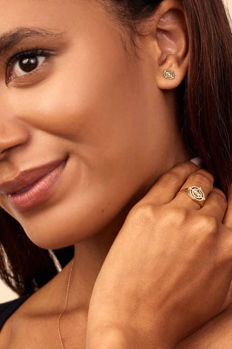 14K Yellow Gold Compass Rose Studs, Alternate, color, Yellow Gold